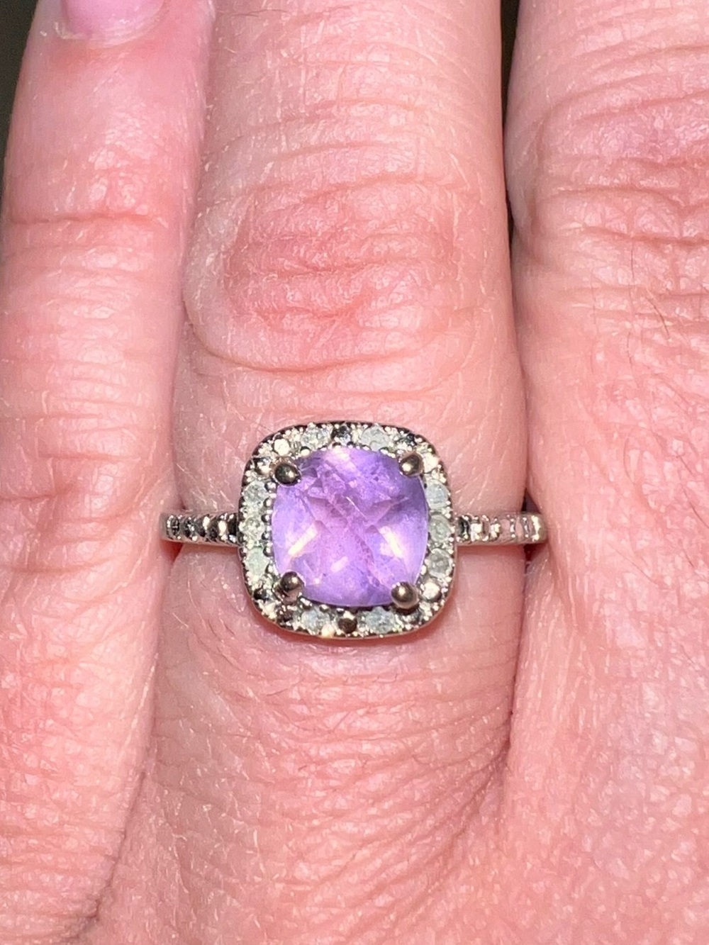 Kay Jeweler's Amethyst Halo Cushion Ring in Purple - Women's Sizw 8